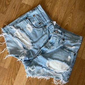 Levi’s Distressed Light Blue Denim Shorts